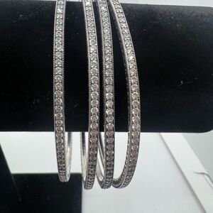 4 Authentic Pandora bangle bracelets Sterling silver and CZ Size 8.5 Large XL
